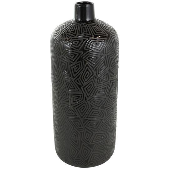 19" Black Geometric Etched Ceramic Vase